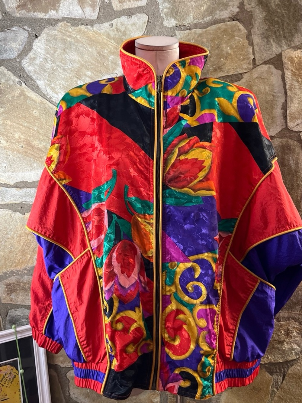 Vintage East West Abstract Colorblock Windbreaker Jacket Size 3X Retro 80s 90s
